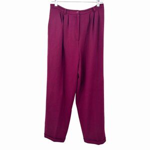 VINTAGE WINE BURGUNDY CHAUS LINED WOOL PLEATED TROUSERS PANTS - 10